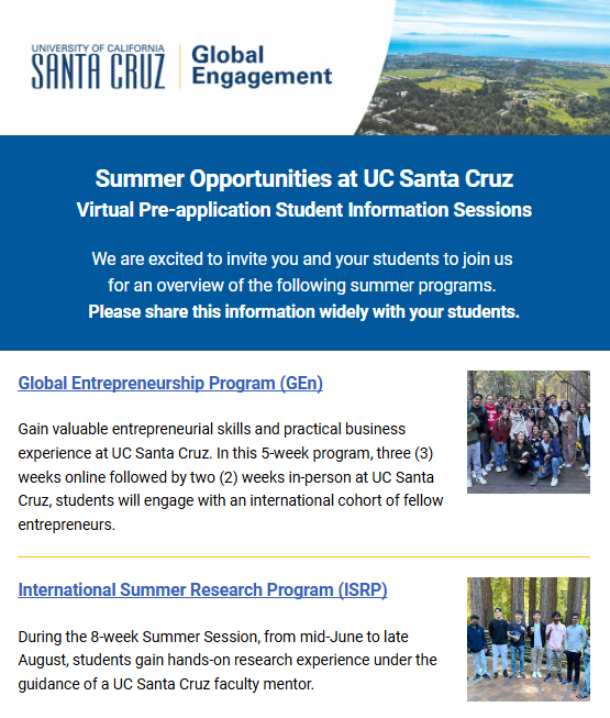 Summer Opportunities at UC Santa Cruz 