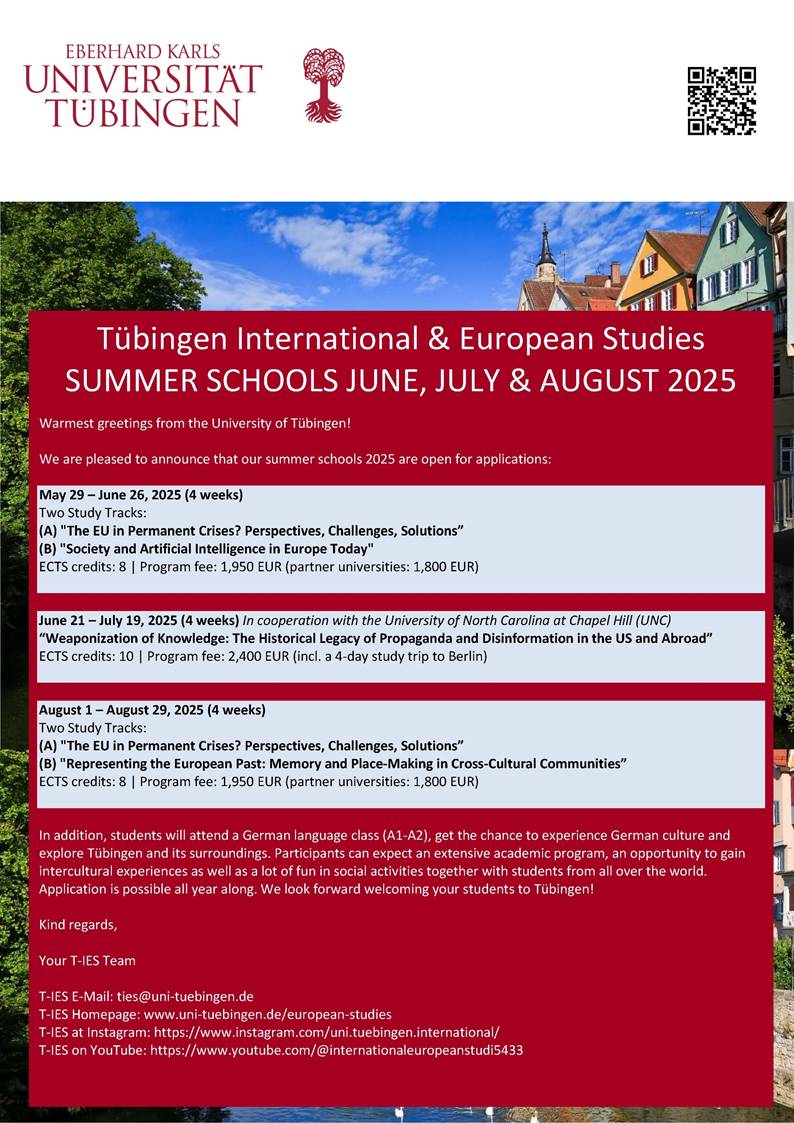 University of Tübingen: T-IES Summer Schools